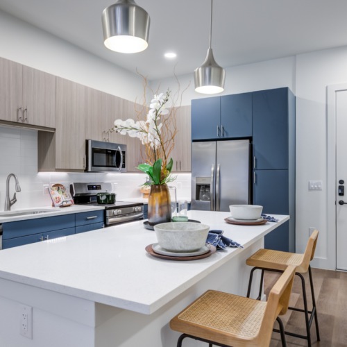 Kitchen island with designer cabinets