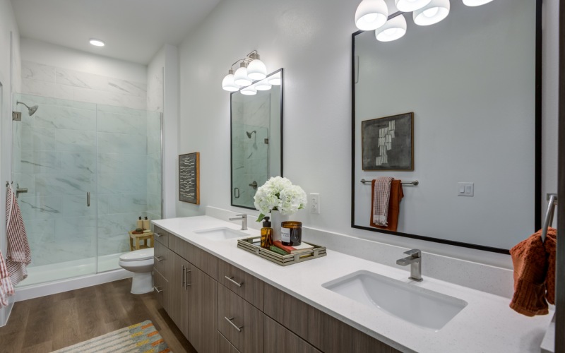 Double vanity and spacious shower